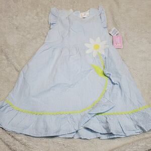 NWT Gymboree Blue White Pinstripe Sleeveless Ruffle Spring Flower Dress Girl 6